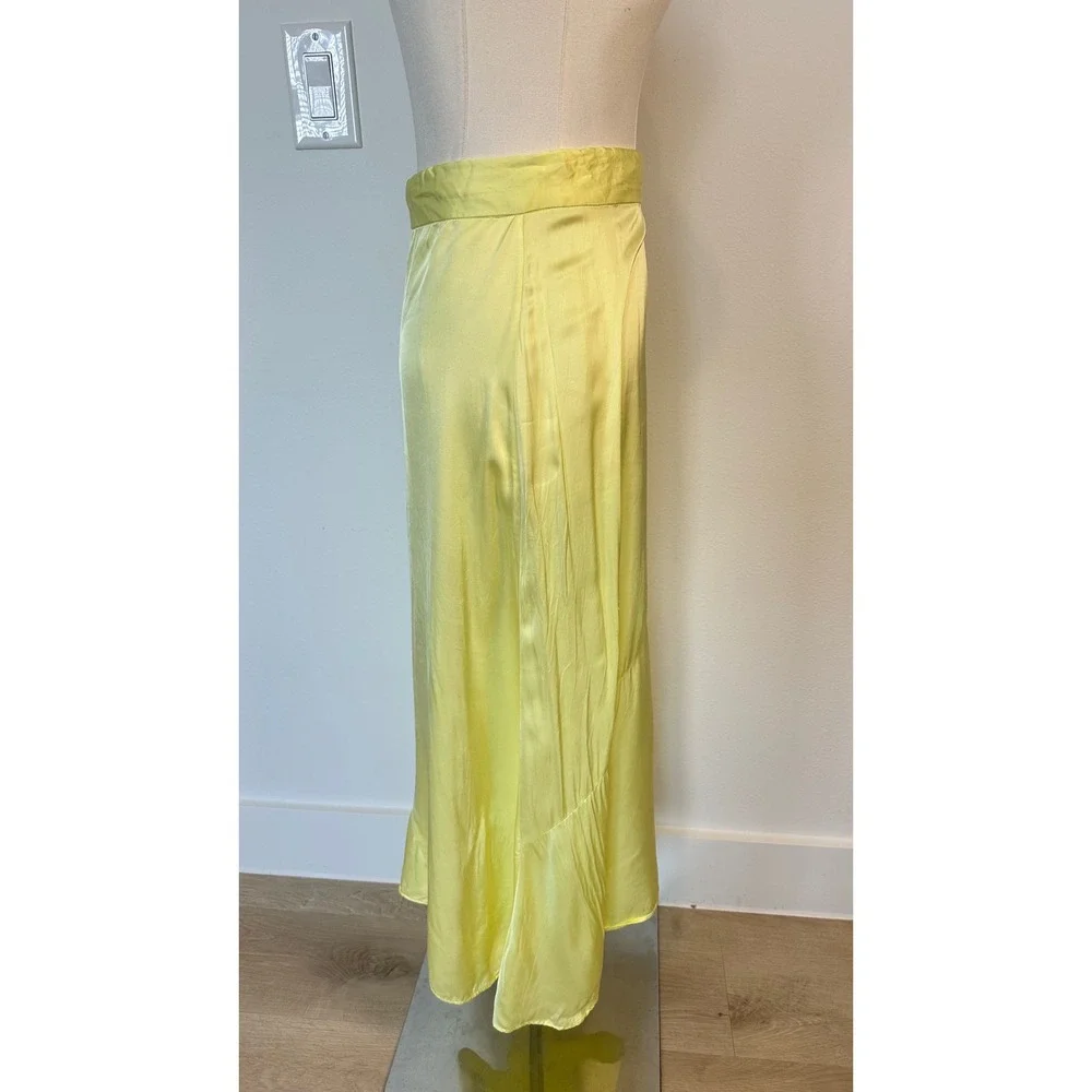 & Other Stories Butter Yellow Satin Wrap Maxi Skirt Asymmetric US 4